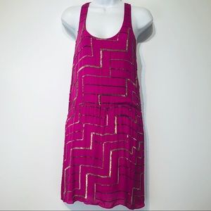 parker silk sequin pink purple racer back dress S